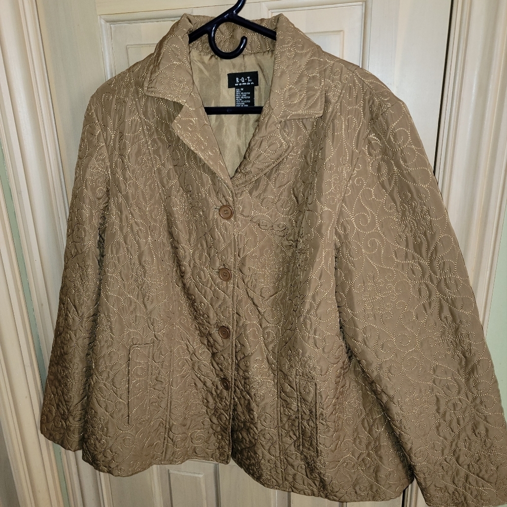 Womens plus sz 1X Tan scroll stitching Jacket Blazer by R.Q.T. - Picture 4 of 5